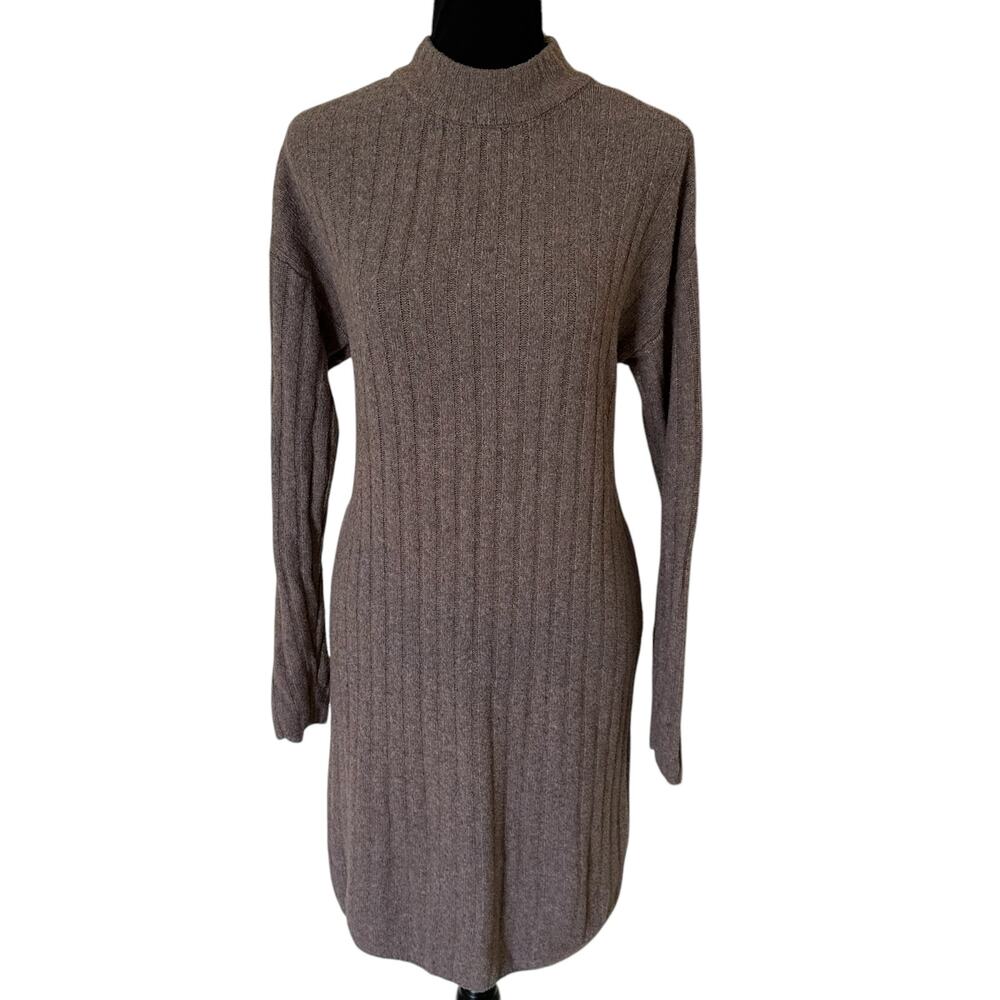 Hilary Radley Women’s Long Sleeves Mock Neck Brown Sweater Dress Size S